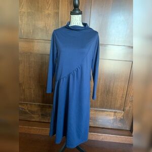 1230 Blue A-Line Long Sleeve Cowl Neck Dress